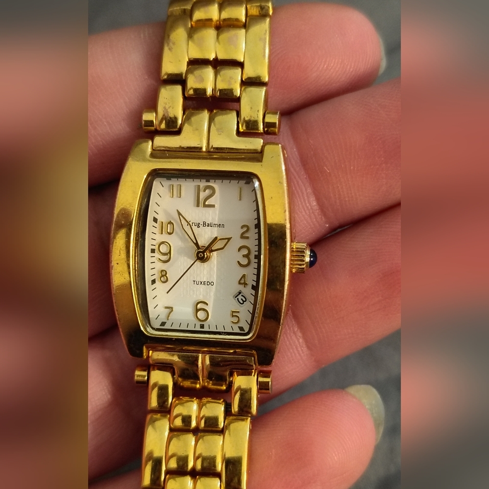 Krug-Baumen Tuxedo 18k Gold Electroplated Watch ~ Runs & Keeps Time, New Battery - Picture 7 of 15
